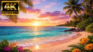 Summer Sunset Beach Relaxing Ambient Music | 1 Hour 4K Background