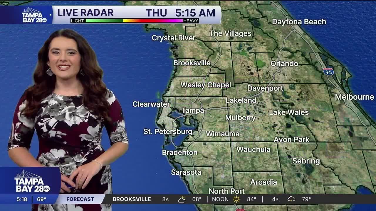 Latest forecast as showers and storms roll into the Tampa Bay area