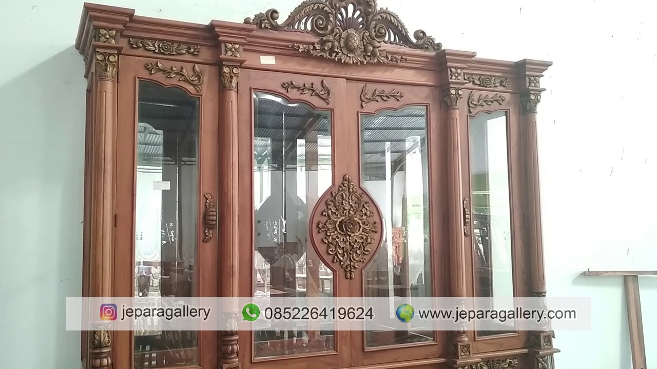  Lemari  Hias  Kaca 4  Pintu  Mebel Jati  Furniture Jepara YouTube