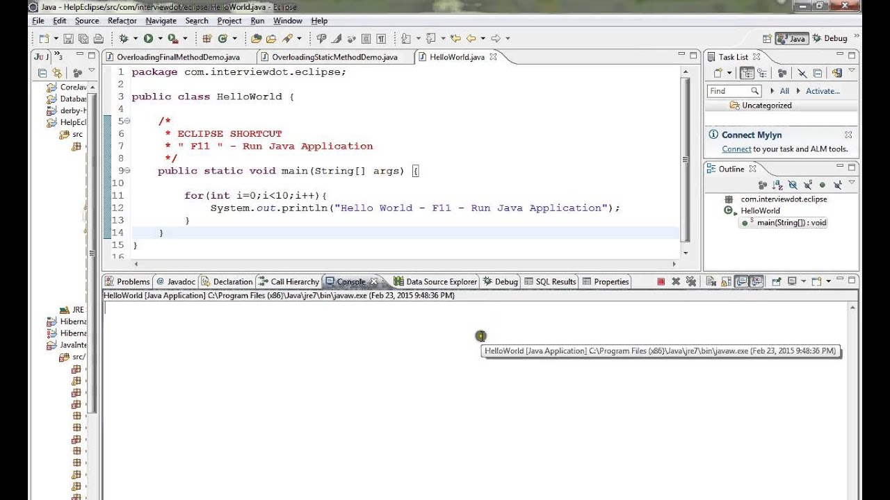F11 RUN THE APPLICATION ECLIPSE SHORTCUT KEY DEMO - YouTube