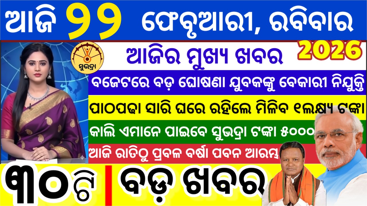 today's morning news odisha/22 February 2026/ Subhadra yojana online apply process/odisha news today