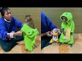 Cute Baby Monkey Gets Dressed in a Funny Green Frog Costume 🐵🐸 | Adorable Monkey Moments
