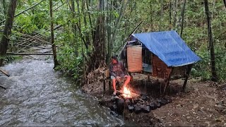 Solo camping in heavy rain on the river bank || Camping Survival