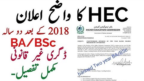 HEC banned Two year BA/BSc programme | Complete detail