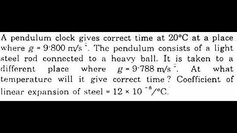 A pendulum clock gives correct time at 20°C at a place where g = 9