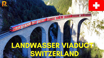 Aerial view Landwasser viaduct  (Landwasserviadukt) on Albula Railway - Switzerland