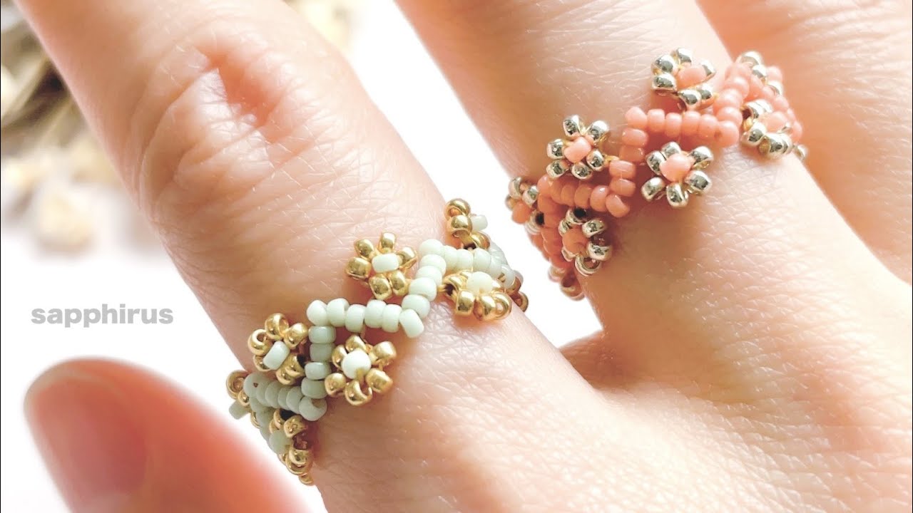 ビーズステッチ ジグザグ模様のフラワーリング 作り方 ビーズリング 花模様 指輪の作り方 Beaded Flower Rings Diy Tutorial Seed Beads Bead Weave Youtube