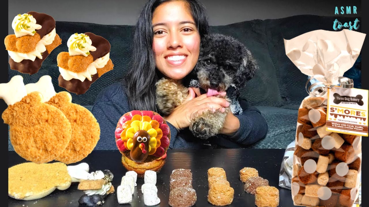 ASMR DOG EATING TURKEY LEG, TURKEY PUPCAKE, S'MORES BITES, STUFFED