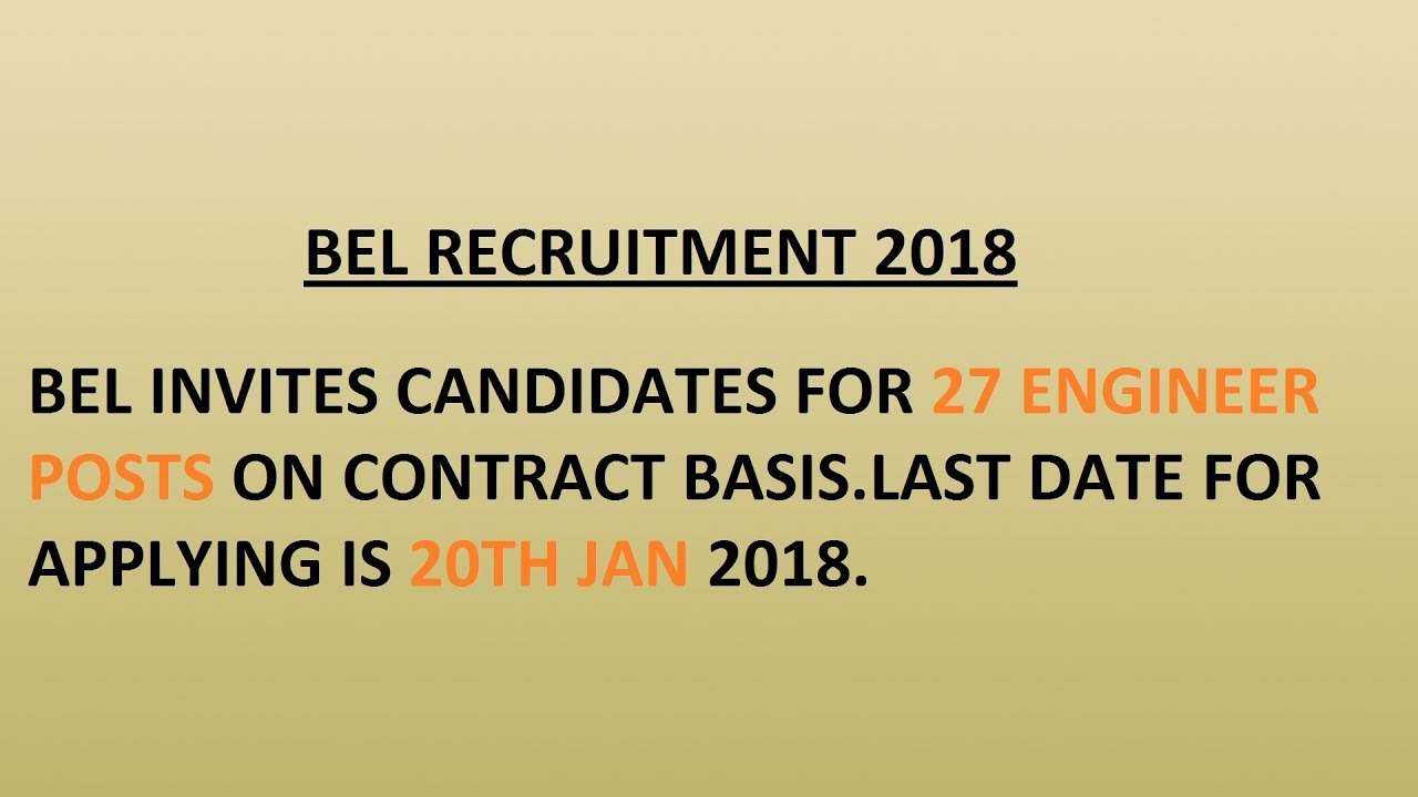 BEL Recruitment 2018 for 27 Engineer Posts || Last Date 20th jan 2018 ||