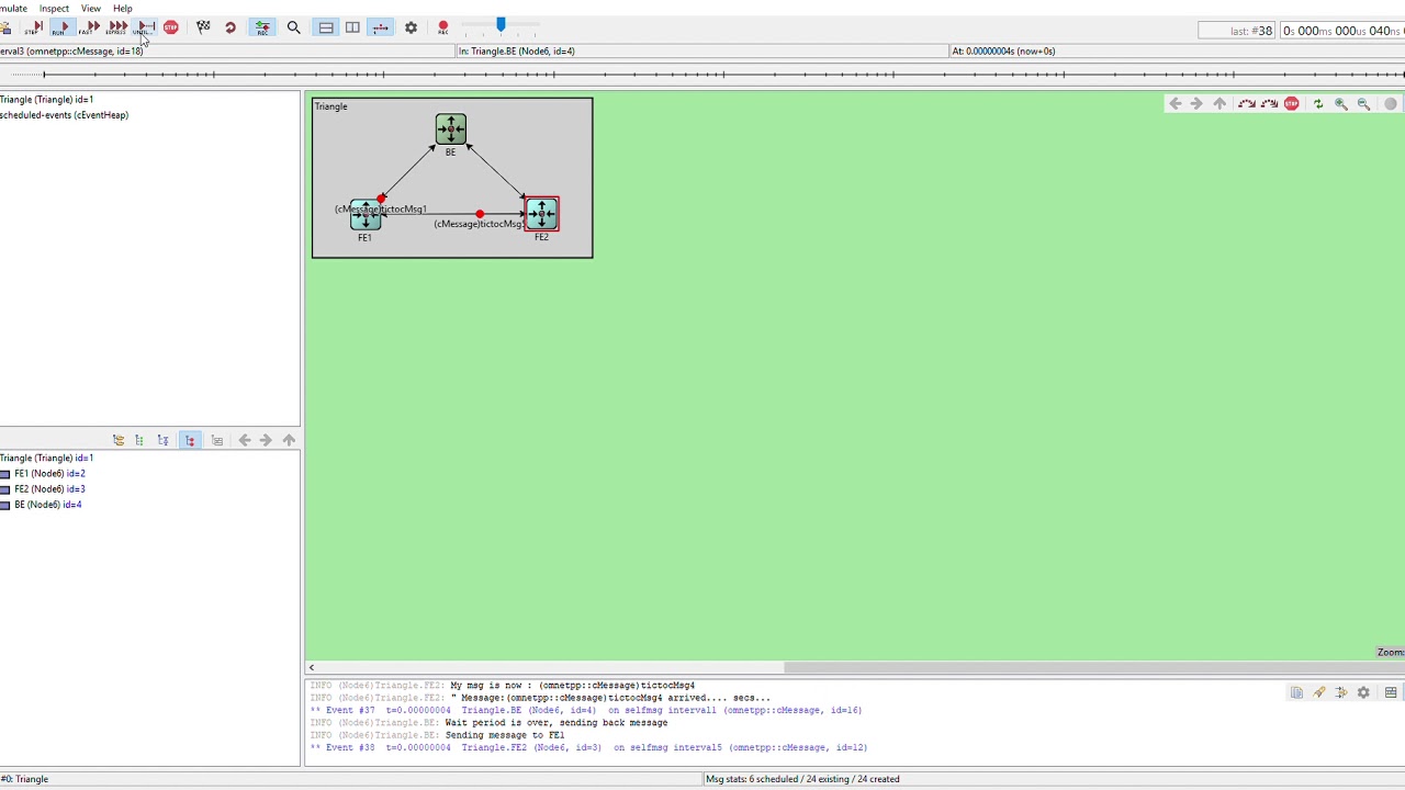 simulation of triangle shape network sending signals with omnet++ - YouTube