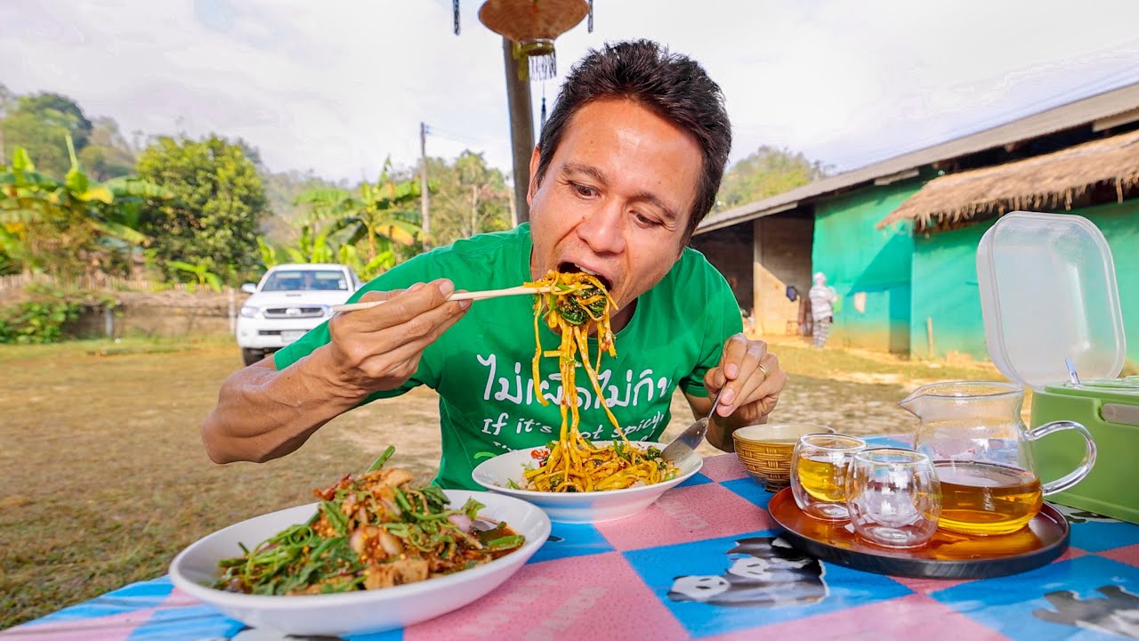 Street Food Mountain - CHILI OIL YELLOW NOODLES + Tea Leaf Salad! ⛰️ Ban Rak Thai (บ้านรักไทย) | Mark Wiens