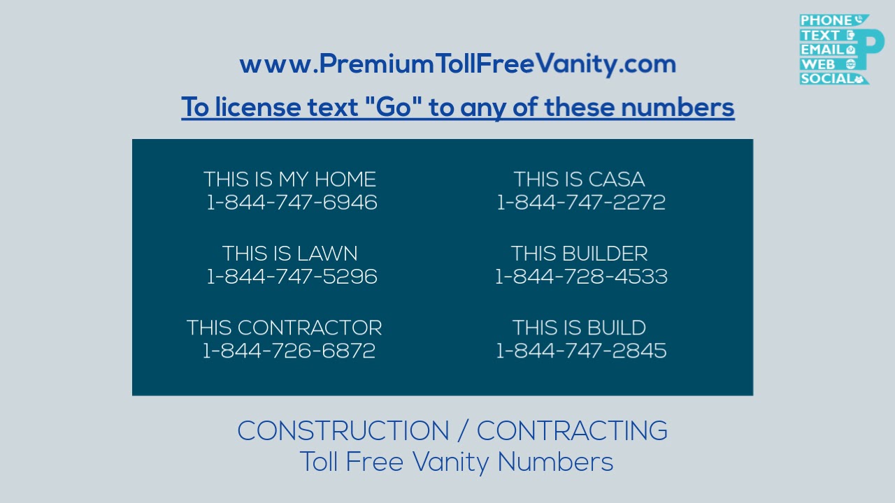 Local Toll Free Vanity Numbers In Construction Contracting Local Toll Free Vanity Numbers In Construction Contracting