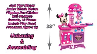 Disney Junior Minnie Mouse Flipping Fun Kitchen Realistic Sounds, 13 Pieces Of Play Food, Ages 3 up