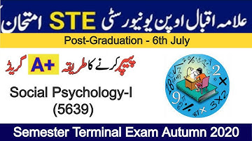 Social Psychology-I (5639) -Semester Terminal Exam Autumn 2020-Post Graduation (Master/Diploma)