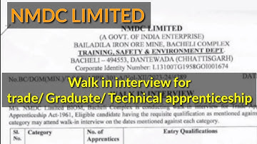 walk in interview for trade apprenticeship,graduate/technical apprenticeship in NMDE Bacheli #nmdc