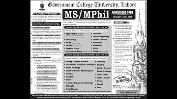 MS/M.Phil Admissions Open in GCU Lahore 2020 Complete Information