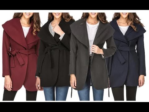 HAUTE EDITION Women's shawl collar wool blend coat - YouTube