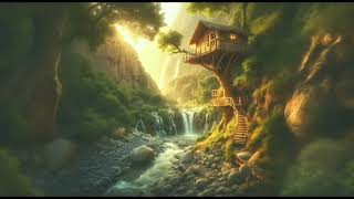 Daylight Nature,ASMR,Ambiance The View of a Tree House next to a rocky Waterfall,Relaxation,AFG3