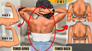 STANDING TONED ARMS & BACK In Just 10 Mins/Days~Lose Back + Arm Fat Faster(Weights vs No Weights)