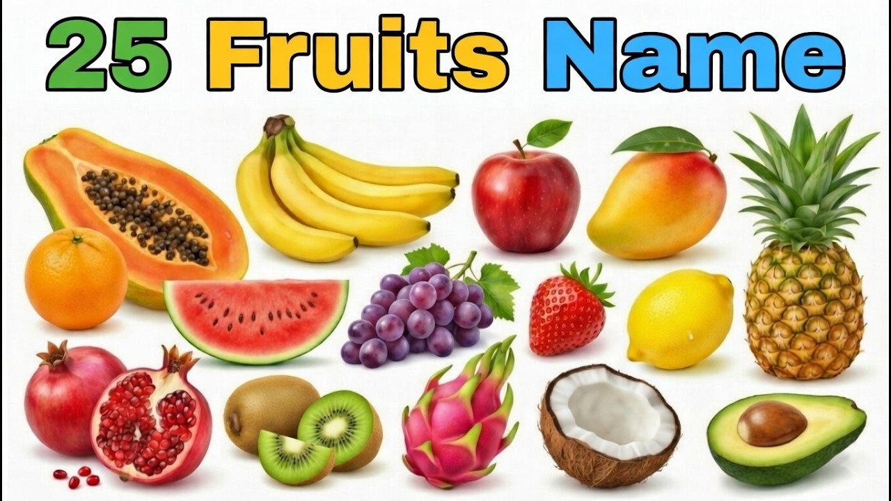 Fruits Name | 25 फलों के नाम | 25 Fruits Name English to Hindi | Learn Fruits Name with Pictures