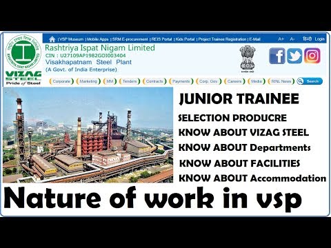 VIZAG STEEL PLANT JUNIOR TRAINEE || Nature of the work ||