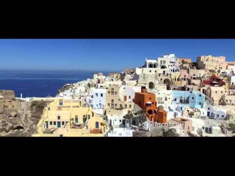 Drone  Flying very low over Oia / Santorini, Cycled Islands of Greece