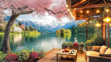 Happy Spring Morning in Outdoor Coffee Shop Ambience ☕ Relaxing Piano Jazz Music for Stress Relief