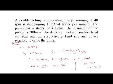 problem on Double acting reciprocating pump - YouTube