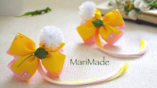 Бантики с Одуванчиками из Ленты Видео МК Ribbon Dandelions Tutorial