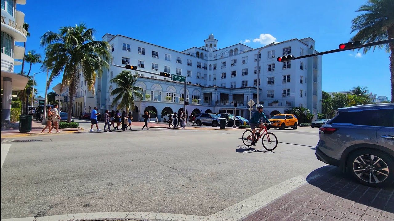 4K Collins Ave Street Adventure , Fall Cycling Virtual Travel Tour , Miami Beach FL , October 2025