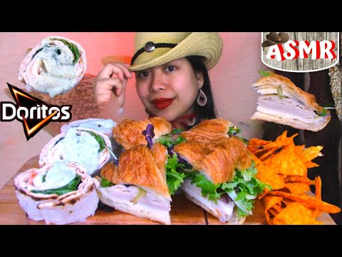 ASMR 咀嚼音 TURKEY SWISS ROLLS + CROISSANT SANDWICHES + DORITOS No Talking EATING SOUND | Cowgirl ASMR