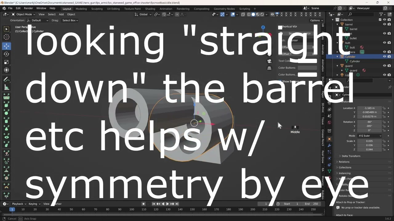 Blender: Making custom low poly revolver gun and rigged arms for FPS game in Unity - Part A