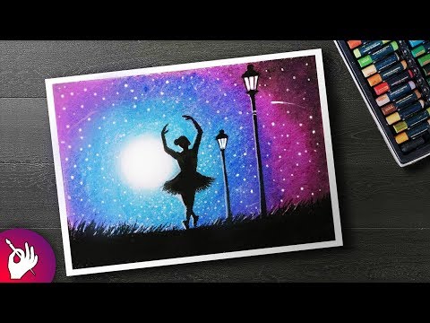  How to DRAW  Moonlight  girl dance Scenery  with Oil  Pastel  