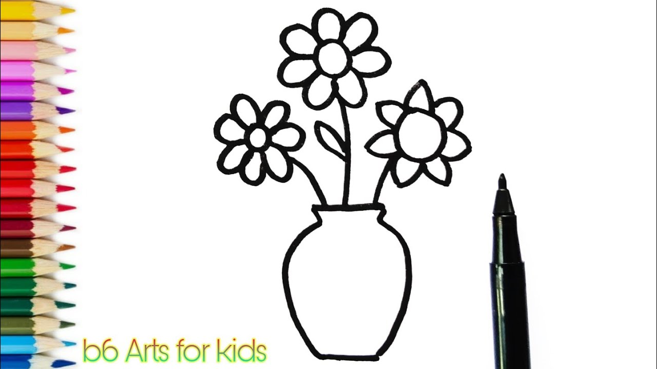 How to Draw Flowers With Vase | Flower pot Drawing (Very Easy ...