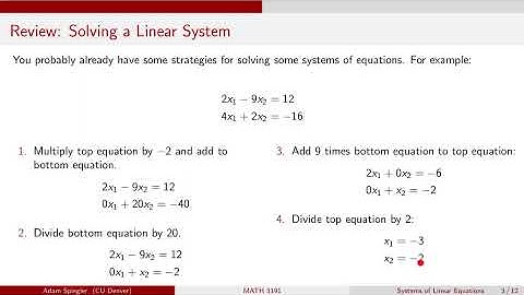 MATH 3191: Solutions to Linear Systems