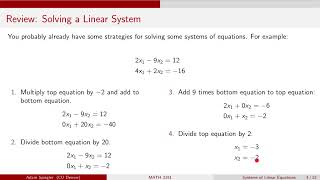 MATH 3191: Solutions to Linear Systems Net Worth