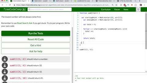 [Freecodecamp] | Sum All Numbers In A Range | Intermediate Algorithm Scripting