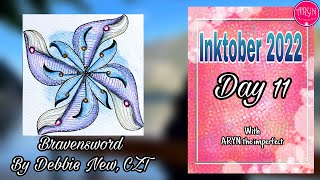 Inktober 2022 Day 11 - Bravensword | Draw with Aryn | Zentangle inspired Art |Water Color background