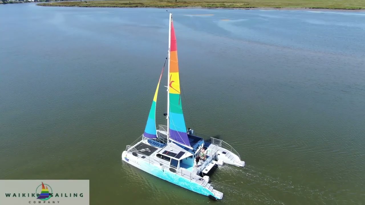 ⁣Hawea Sea Trials, a Kurt Hughes 48' charter catamaran for Waikiki Sailing Company.
