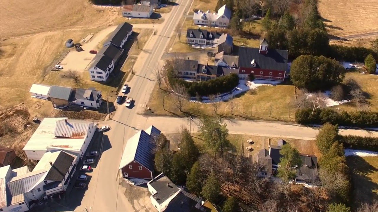 Greensboro VT Caspian Lake and the village from the air Green
