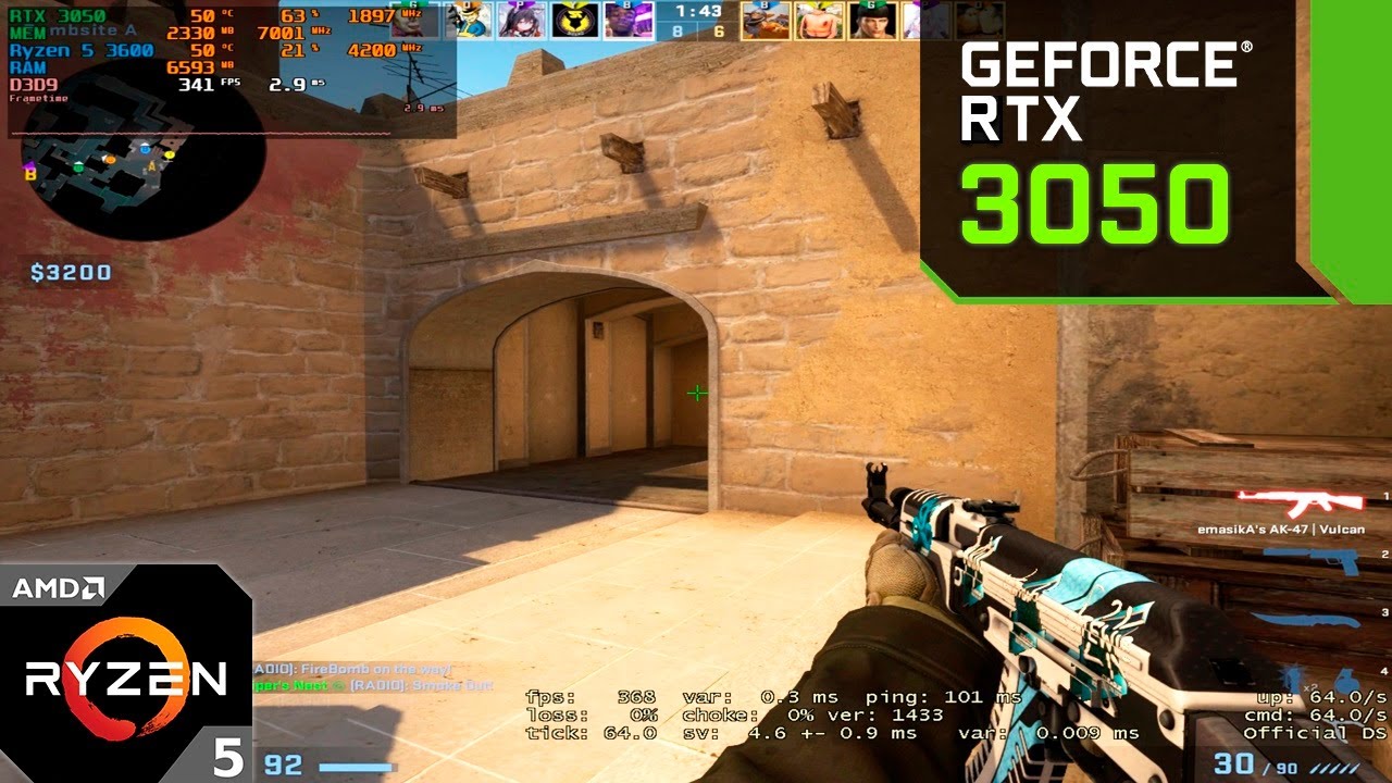 CS:GO : RTX 3050 8GB + Ryzen 5 3600 : 1280x960 Ultra Graphics - YouTube