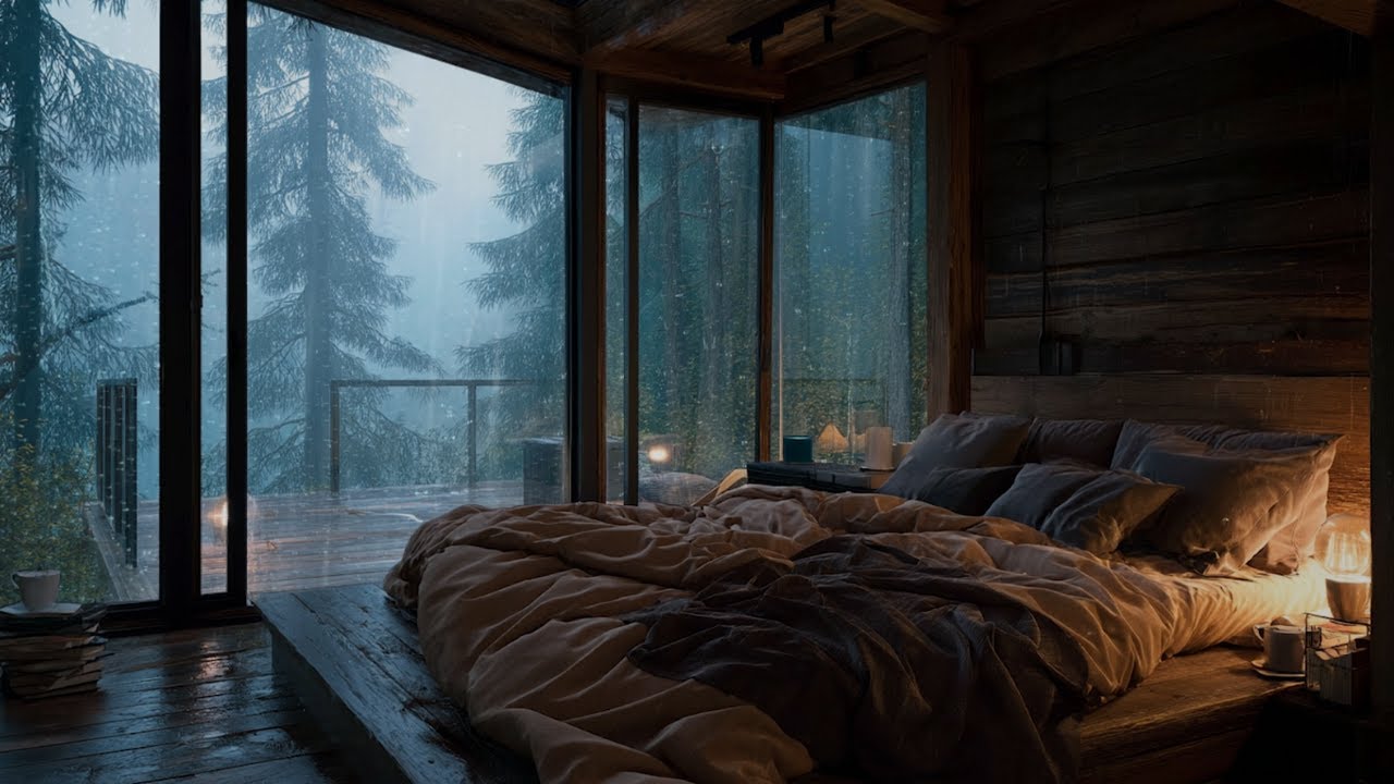 Gentle Rain in a Cozy Garden Bedroom 🌧️ Dark Forest Rain for Study & Deep Sleep