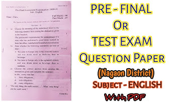 Pre - Final Or Test Exam 2021 | Class 10| Nagaon District | English | HSLC 2021 | You can Learn