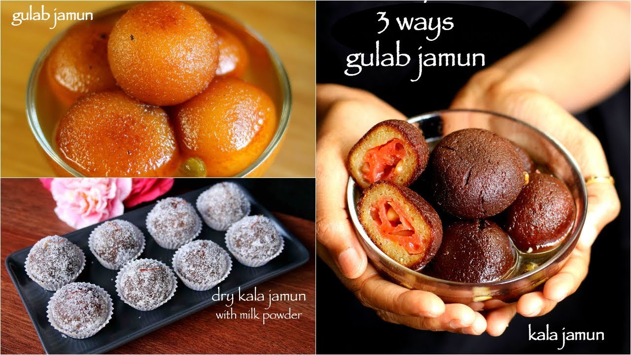 3 easy gulab jamun recipes | gulab jamun with milk powder, kala jamun and dry kala jamun | Hebbar | Hebbars Kitchen