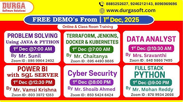 New Batches in Online & Class Room Training @ DURGASOFT