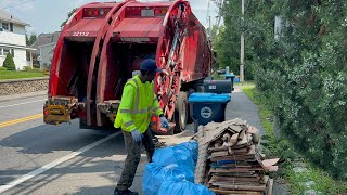 Red Casella Garbage Truck VS Cardboard Piles And PAYT Bags