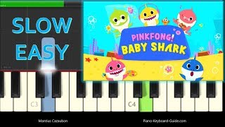 Baby Shark Song - Slow Easy Piano Tutorial (Pinkfong)