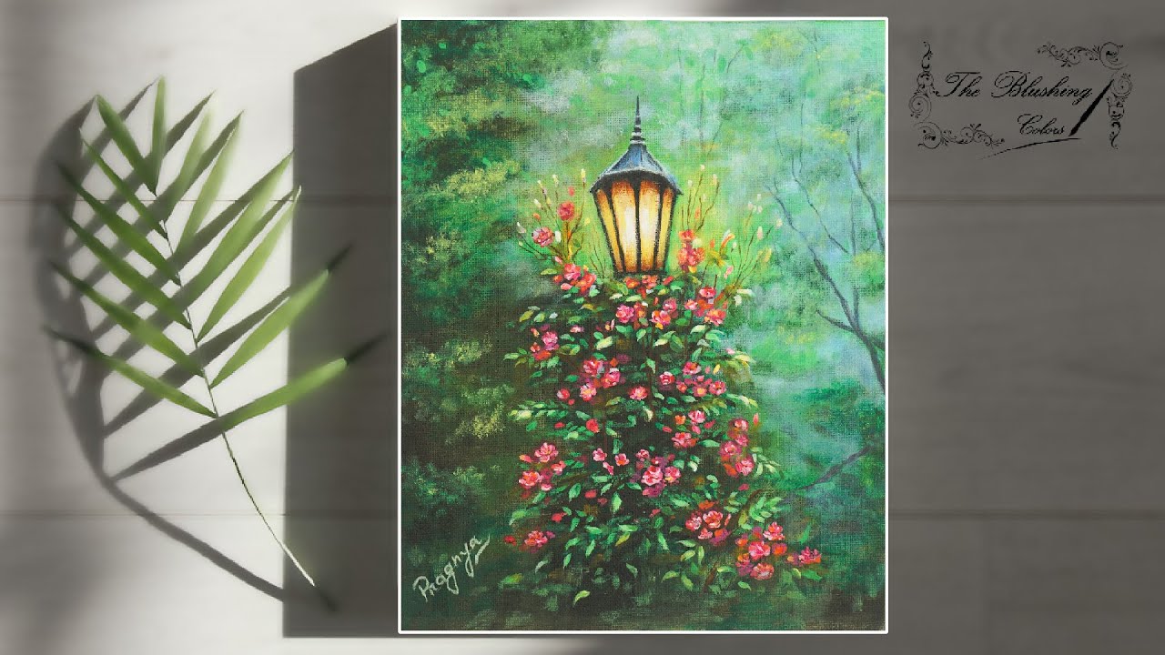 Step by step Garden lamp painting/ Acrylic painting tutorial - YouTube