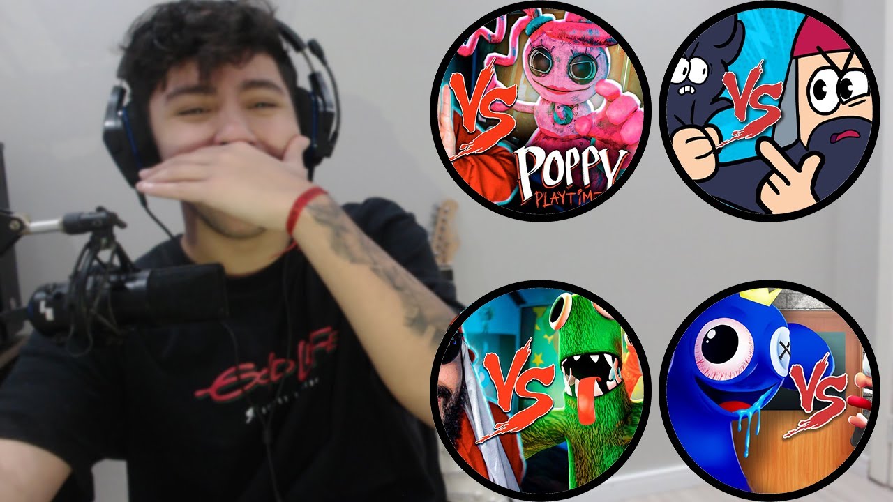 REACT Mommy Long Legs, Barba do Mussoumano, Laranja e Verde do Roblox & Azul Babão Vs. Mussoumano