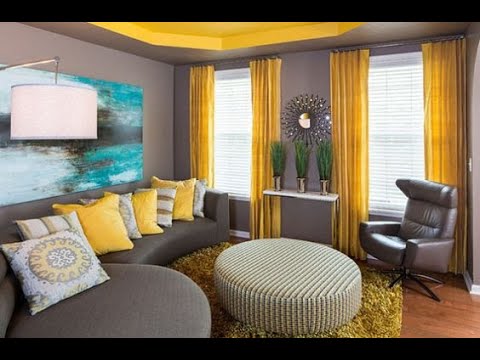 غرف معيشة باللون الأصفر والرمادي - YouTube